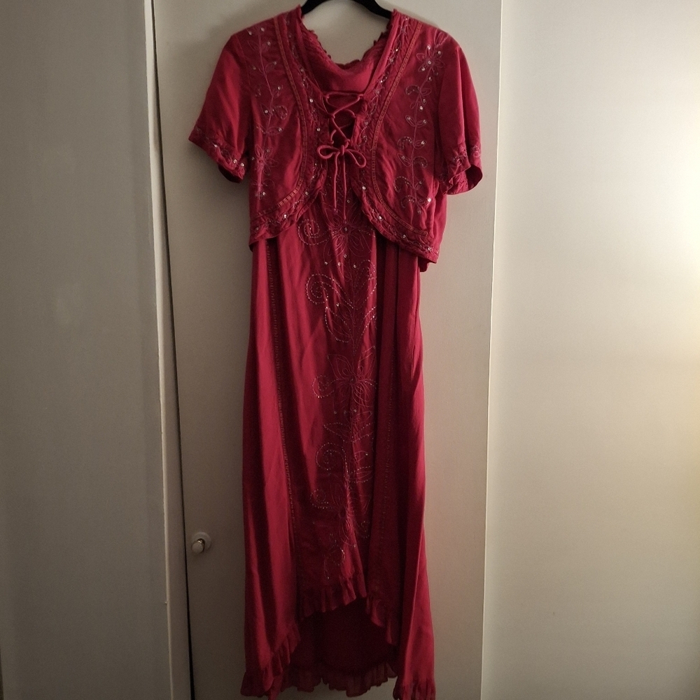 Sacred Threads Women's Pink Embroidered Dress With Sequins